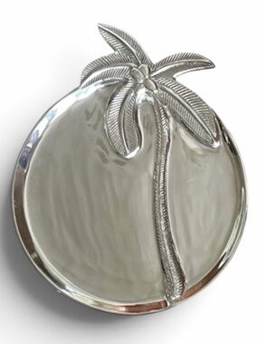 Silver Palm Tree Large Round Serving Plate Platter